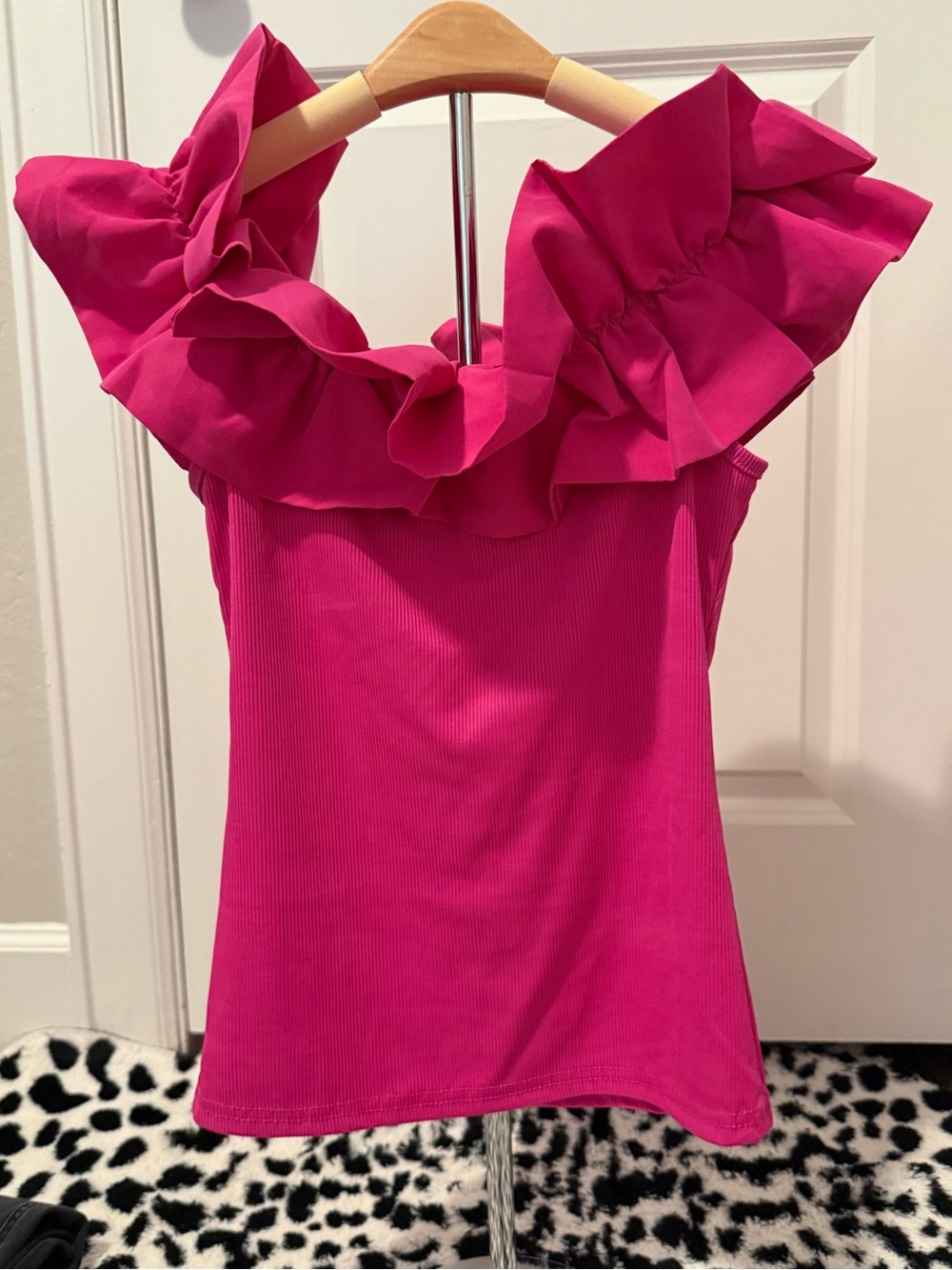 Women’s Ruffle Off-Shoulder Top - Hot Pink